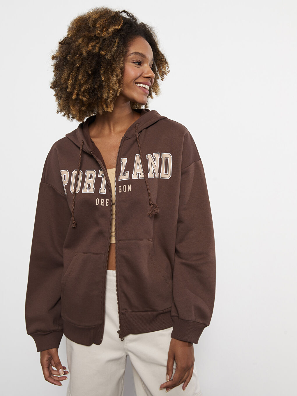 LCW Vision Hooded Printed Oversize Women's Thick Sports Cardigan -W2DY18Z8-HLD