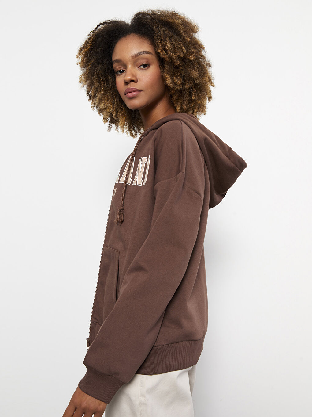 LCW Vision Hooded Printed Oversize Women's Thick Sports Cardigan -W2DY18Z8-HLD