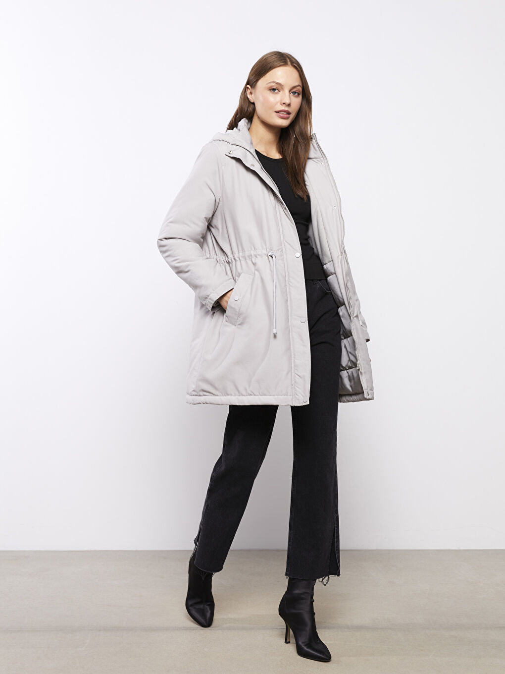 Mit Kapuze Regulär Langarm Damen Parka-2