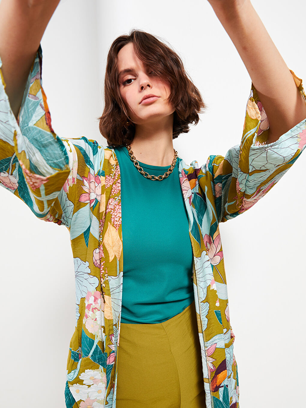 Shawl Collar Floral Women's Kimono-2