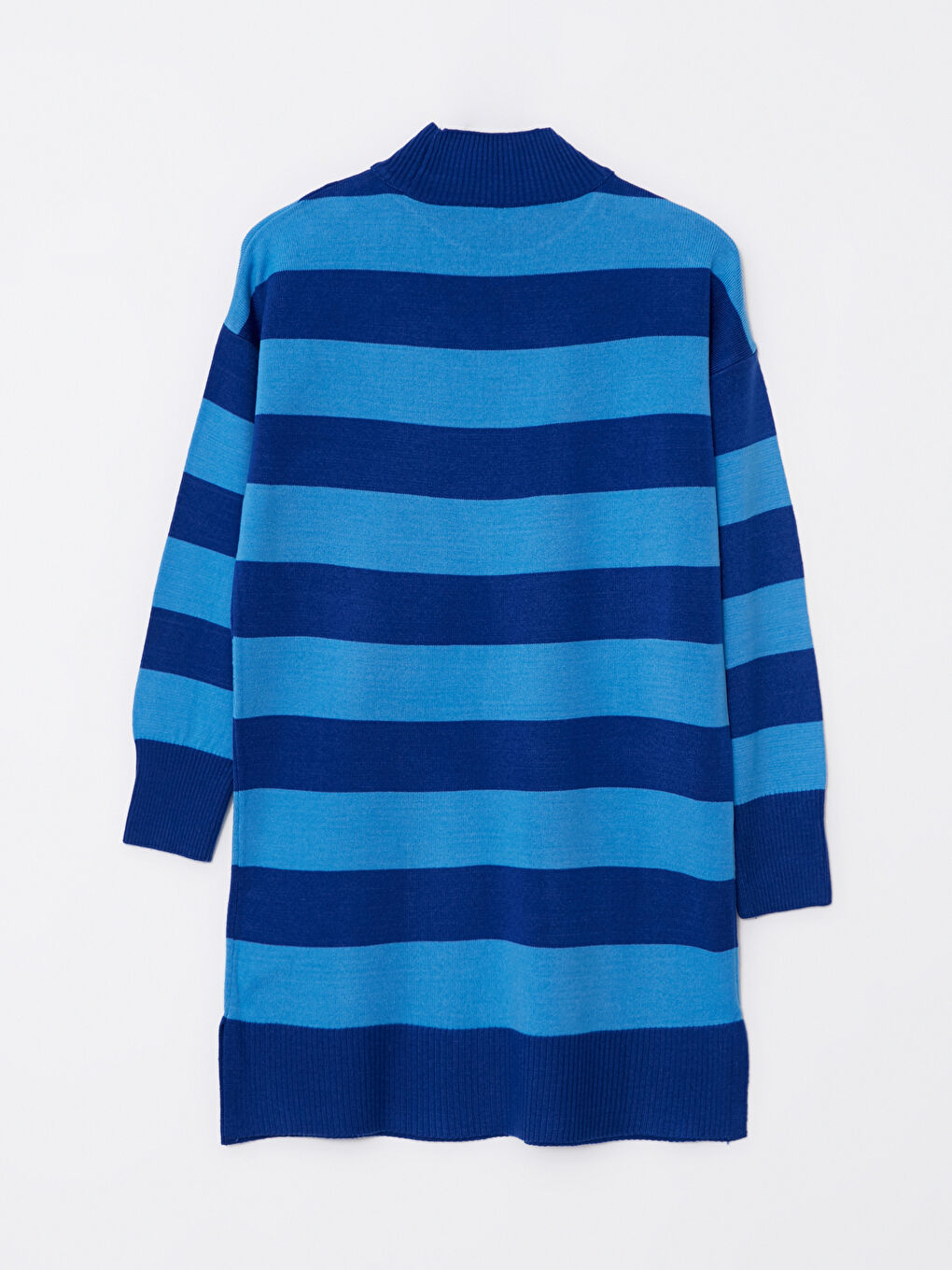 Mavi Dik Yaka Renk Bloklu Uzun Kollu Kadın Triko Tunik-11