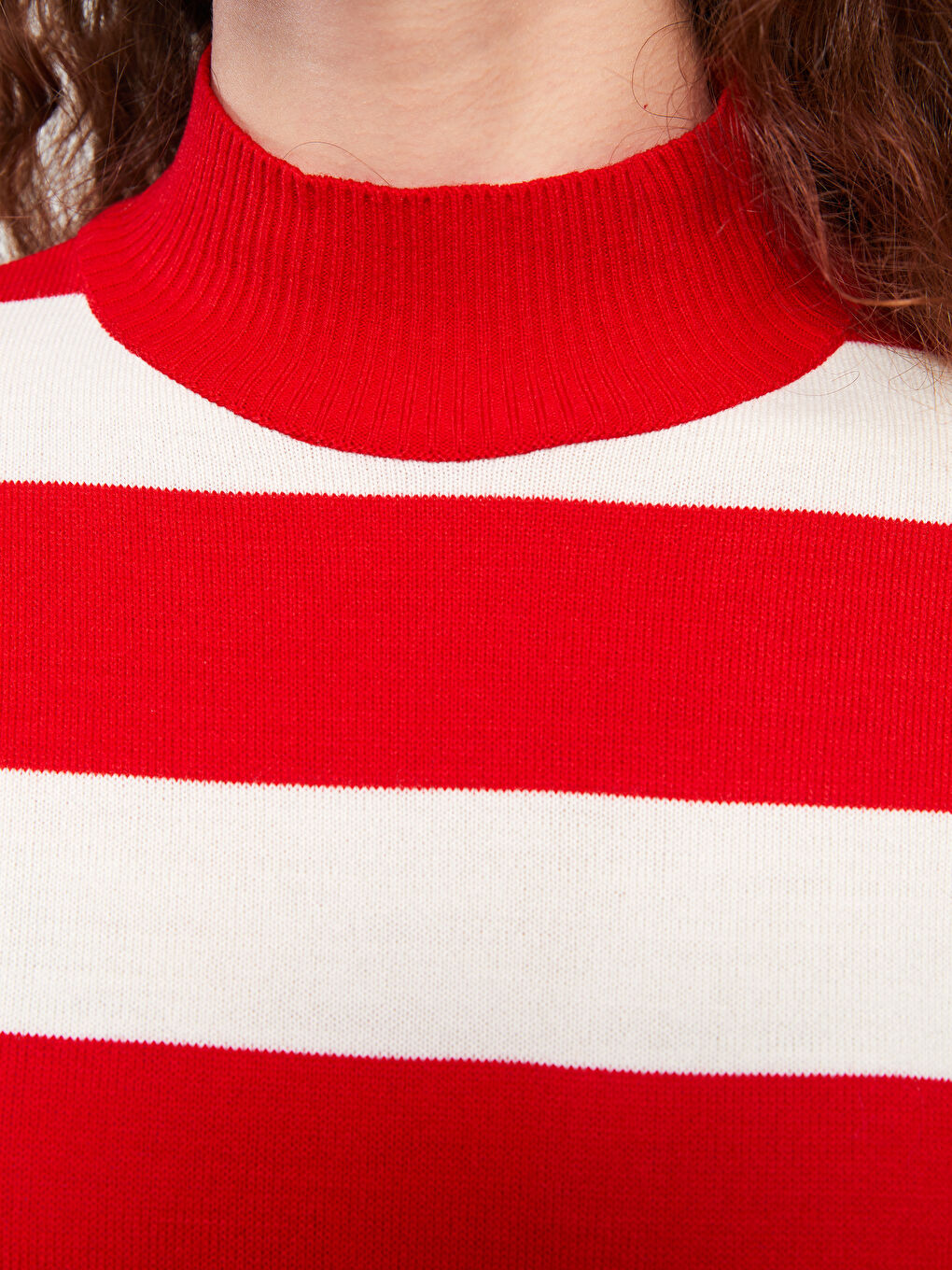 Kırmızı Dik Yaka Renk Bloklu Uzun Kollu Kadın Triko Tunik-2