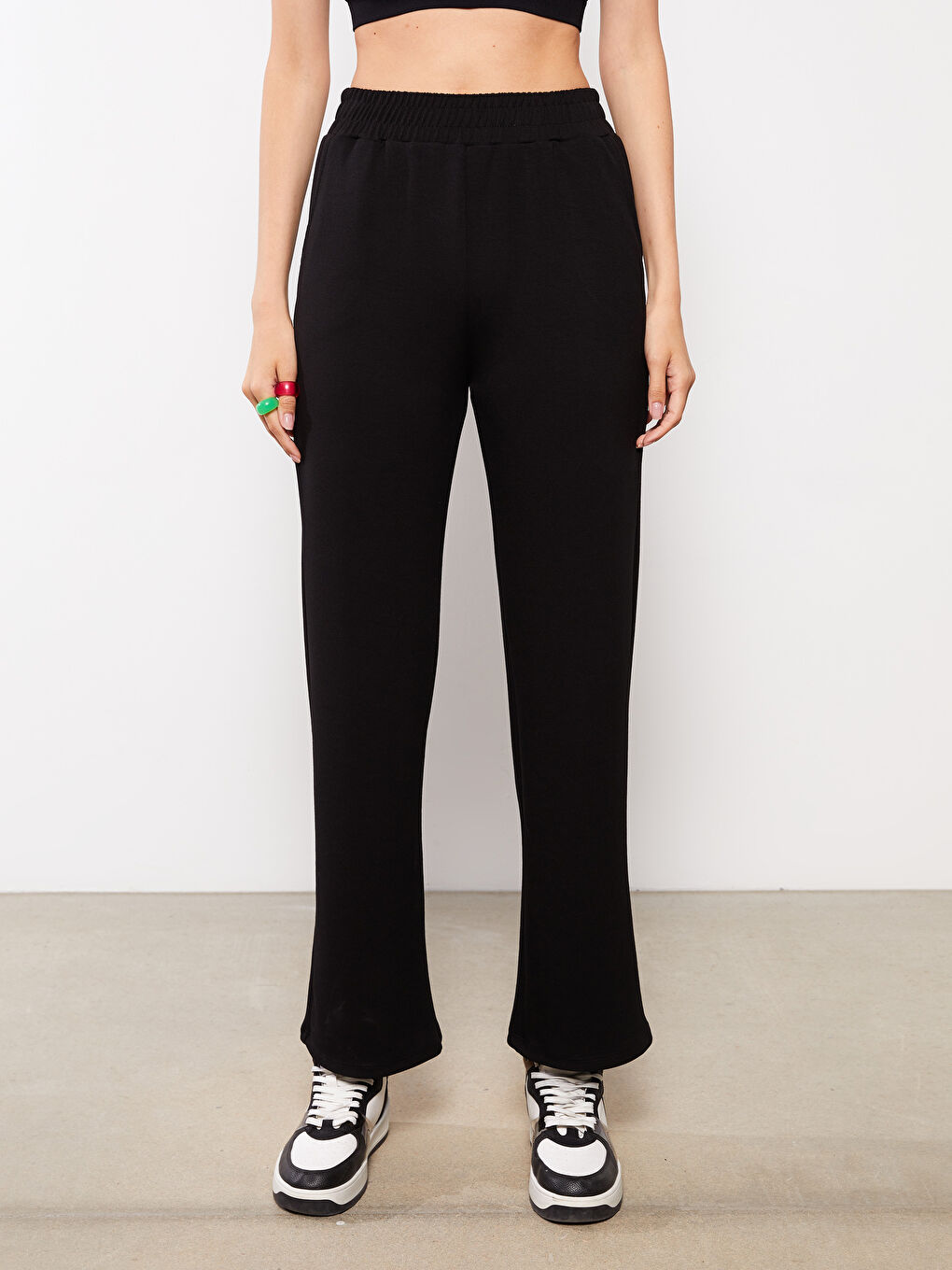 بنطلون رياضي سادة بخصر مرن للسيدات-2