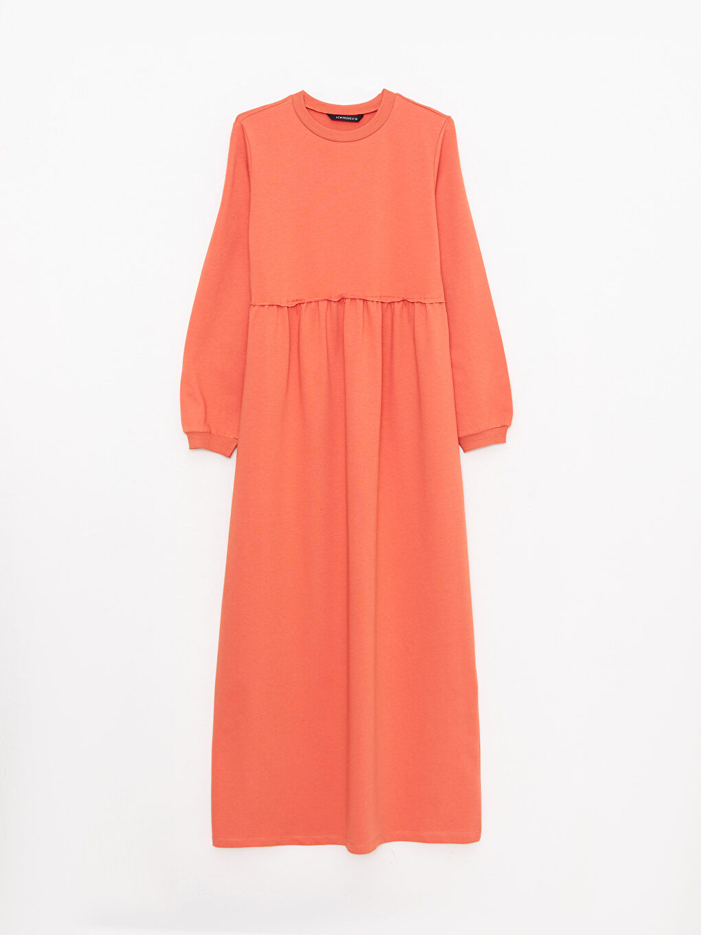 Turuncu Bisiklet Yaka Baskılı Uzun Kollu Kadın Elbise-5