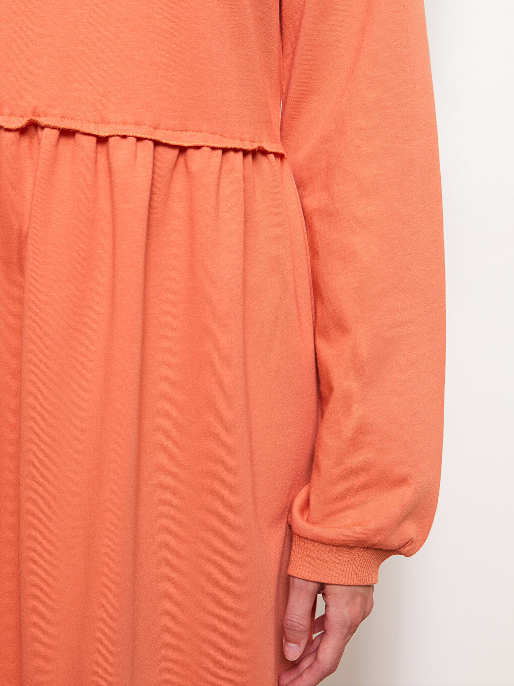 Turuncu Bisiklet Yaka Baskılı Uzun Kollu Kadın Elbise-3