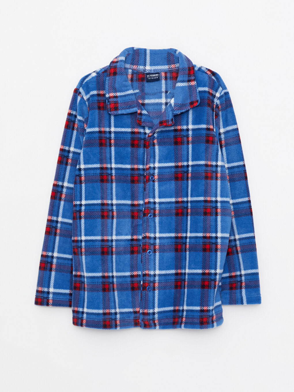 Mavi Gömlek Yaka Ekose Uzun Kollu Polar Erkek Çocuk Pijama Takımı-4