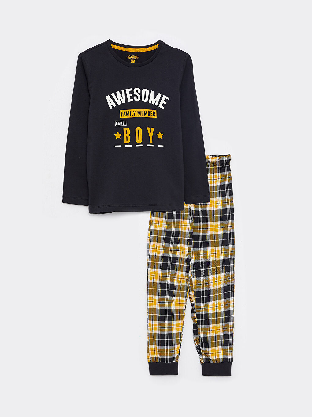 Antrasit Bisiklet Yaka Baskılı Uzun Kollu Erkek Çocuk Pijama Takımı-2