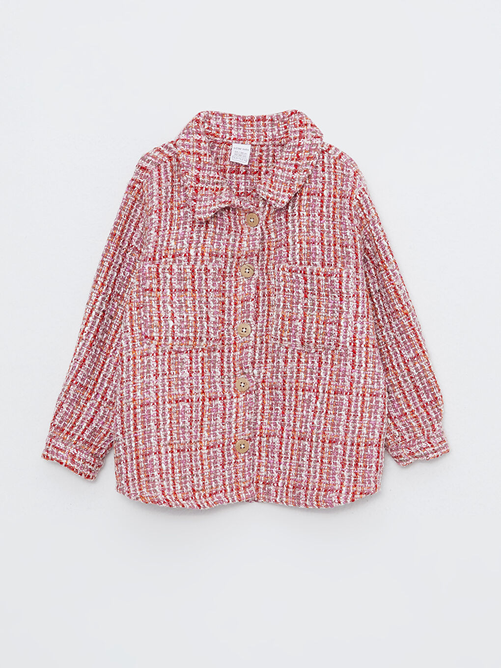 Kırmızı Polo Yaka Uzun Kollu Desenli Kız Bebek Ceket-4