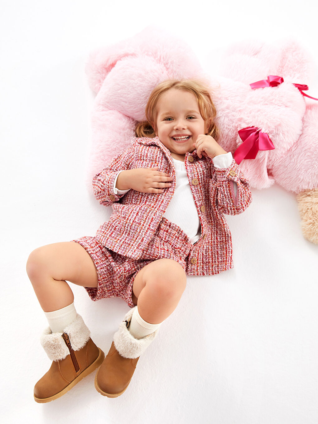 Kırmızı Polo Yaka Uzun Kollu Desenli Kız Bebek Ceket-2