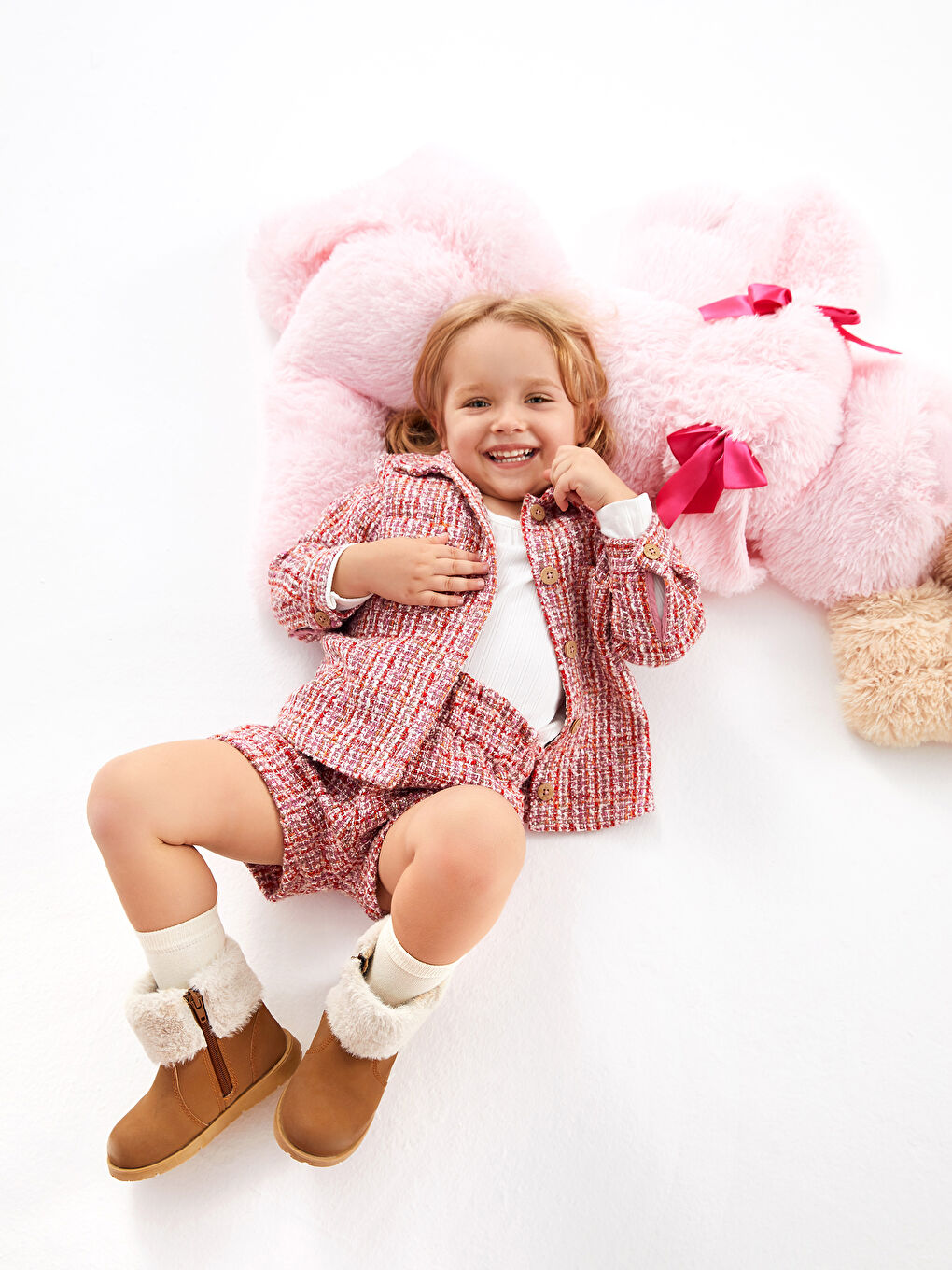 Pembe Beli Lastikli Desenli Kız Bebek Şort ve Külotlu Çorap Takım 2'li-1