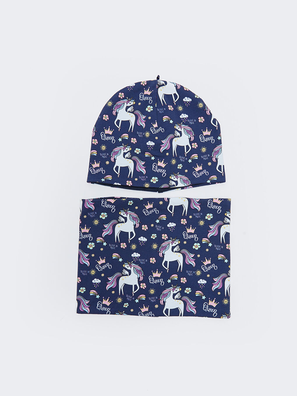 LCW ACCESSORIES Baskılı Pamuklu Kız Çocuk Bere ve Boyunluk