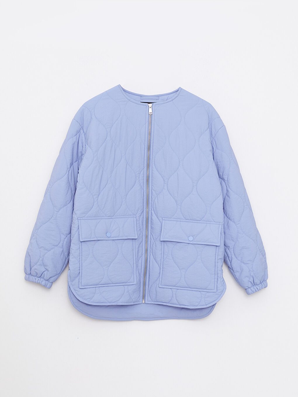 Mavi Bisiklet Yaka Kendinden Desenli Kadın Şişme Mont-5