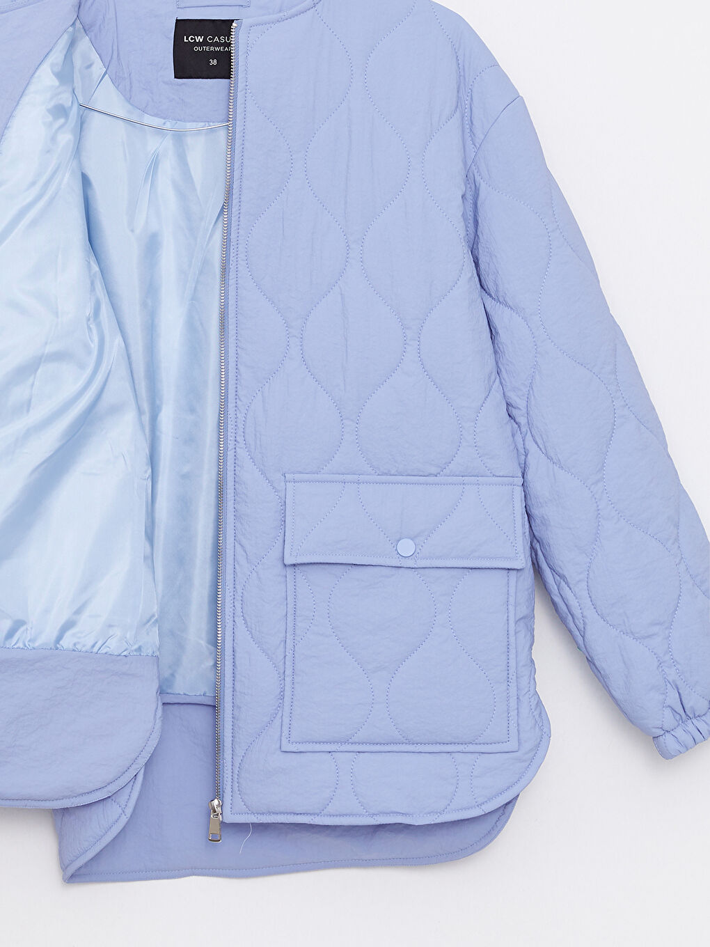 Mavi Bisiklet Yaka Kendinden Desenli Kadın Şişme Mont-7