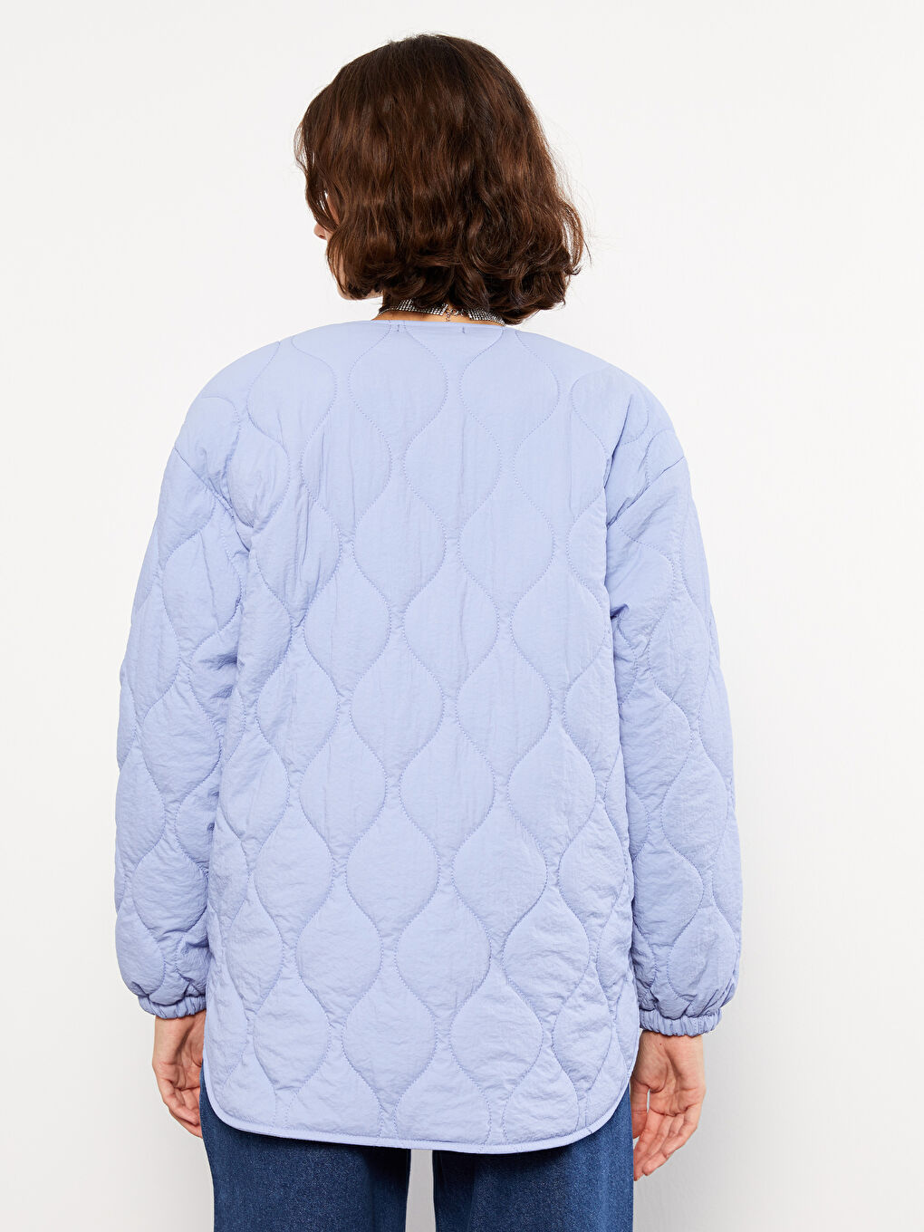 Mavi Bisiklet Yaka Kendinden Desenli Kadın Şişme Mont-4