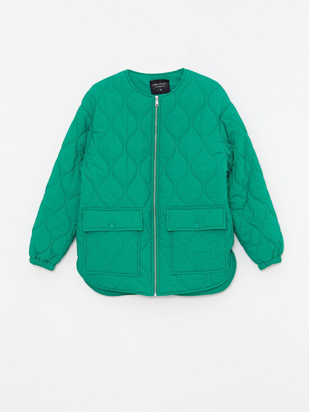 Yeşil Bisiklet Yaka Kendinden Desenli Kadın Şişme Mont-11