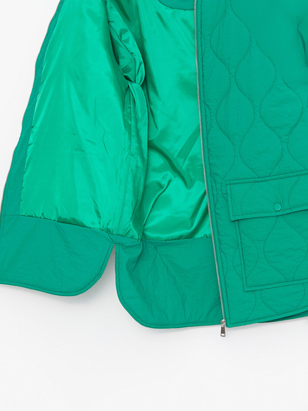 Yeşil Bisiklet Yaka Kendinden Desenli Kadın Şişme Mont-12