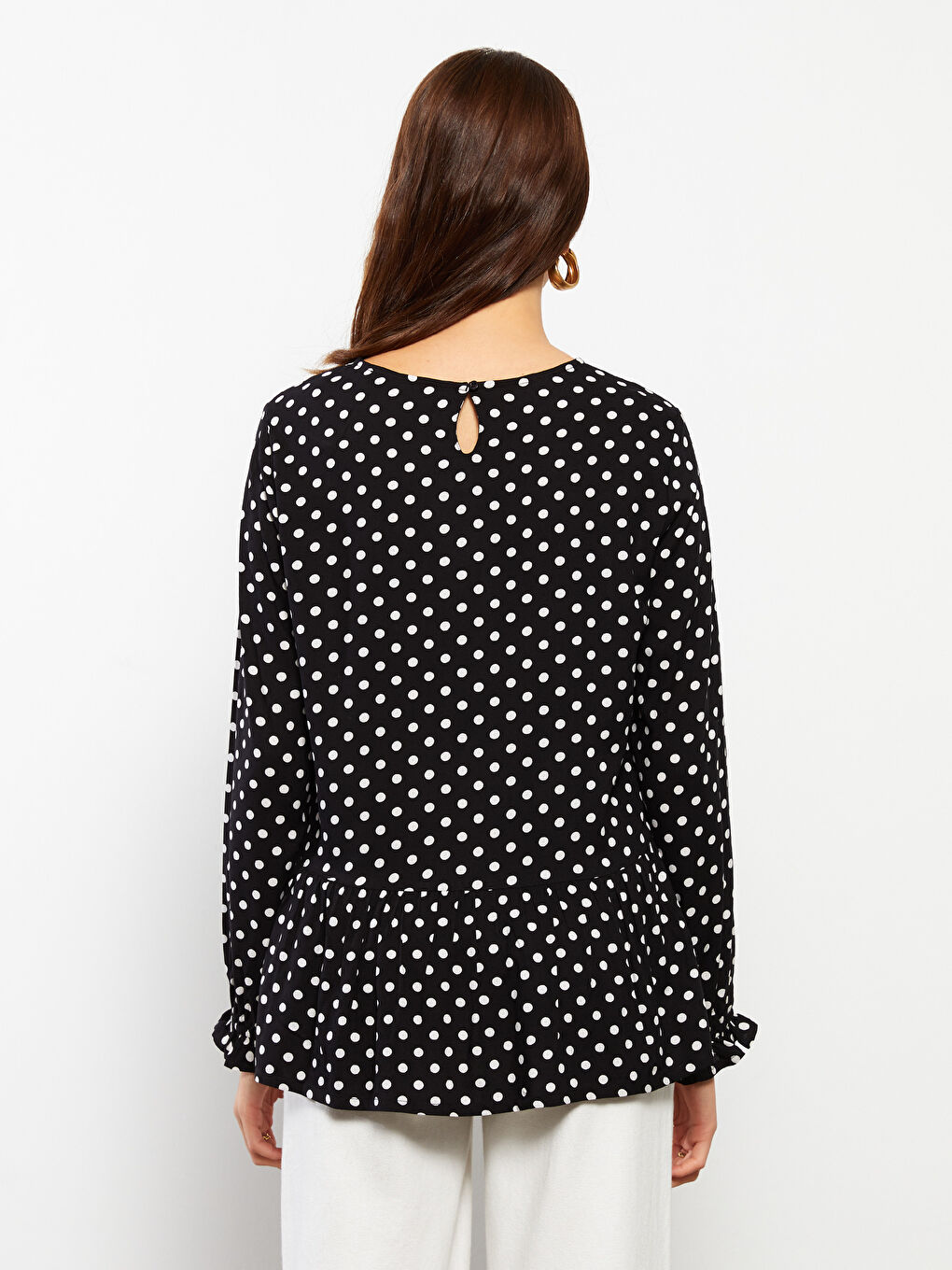 Блузка для беременных в горошек с круглым вырезом и длинными рукавами-4