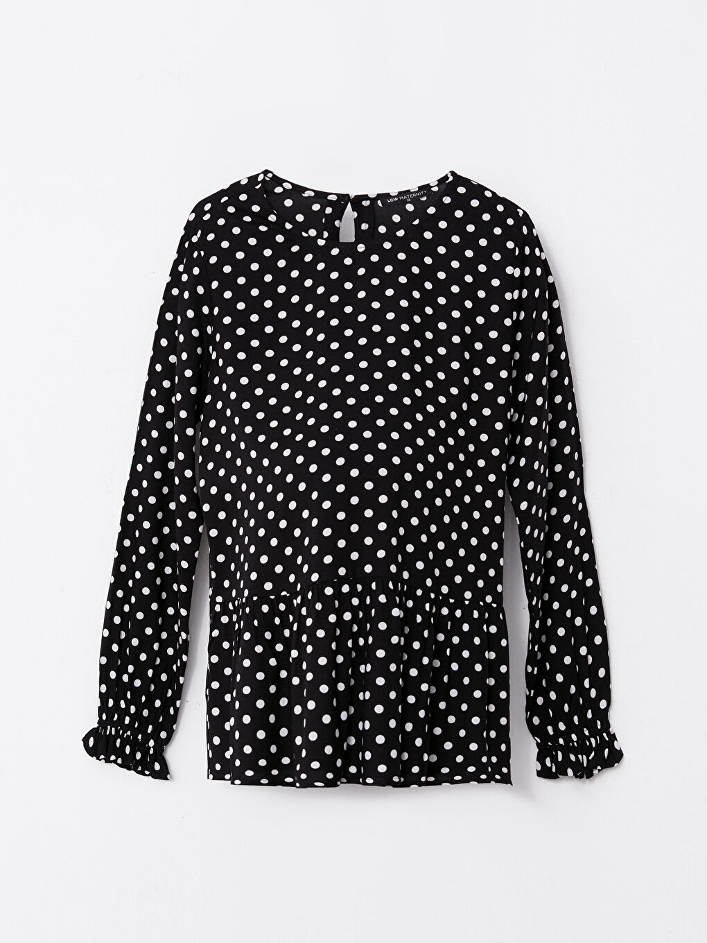 Блузка для беременных в горошек с круглым вырезом и длинными рукавами-5