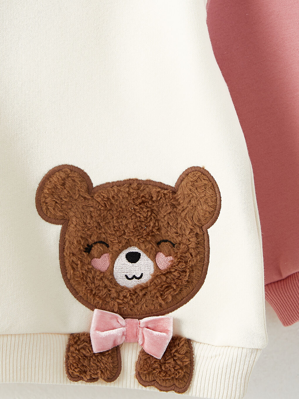 Ekru Bisiklet Yaka Uzun Kollu Nakış Detaylı Kız Bebek Sweatshirt-2