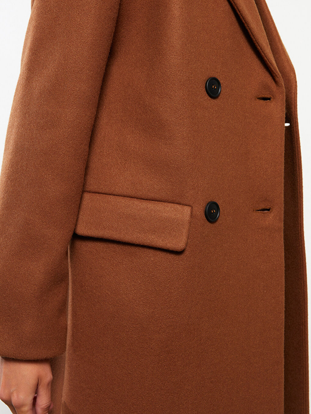 Kahverengi Ceket Yaka Kadın Kaşe Kaban-4