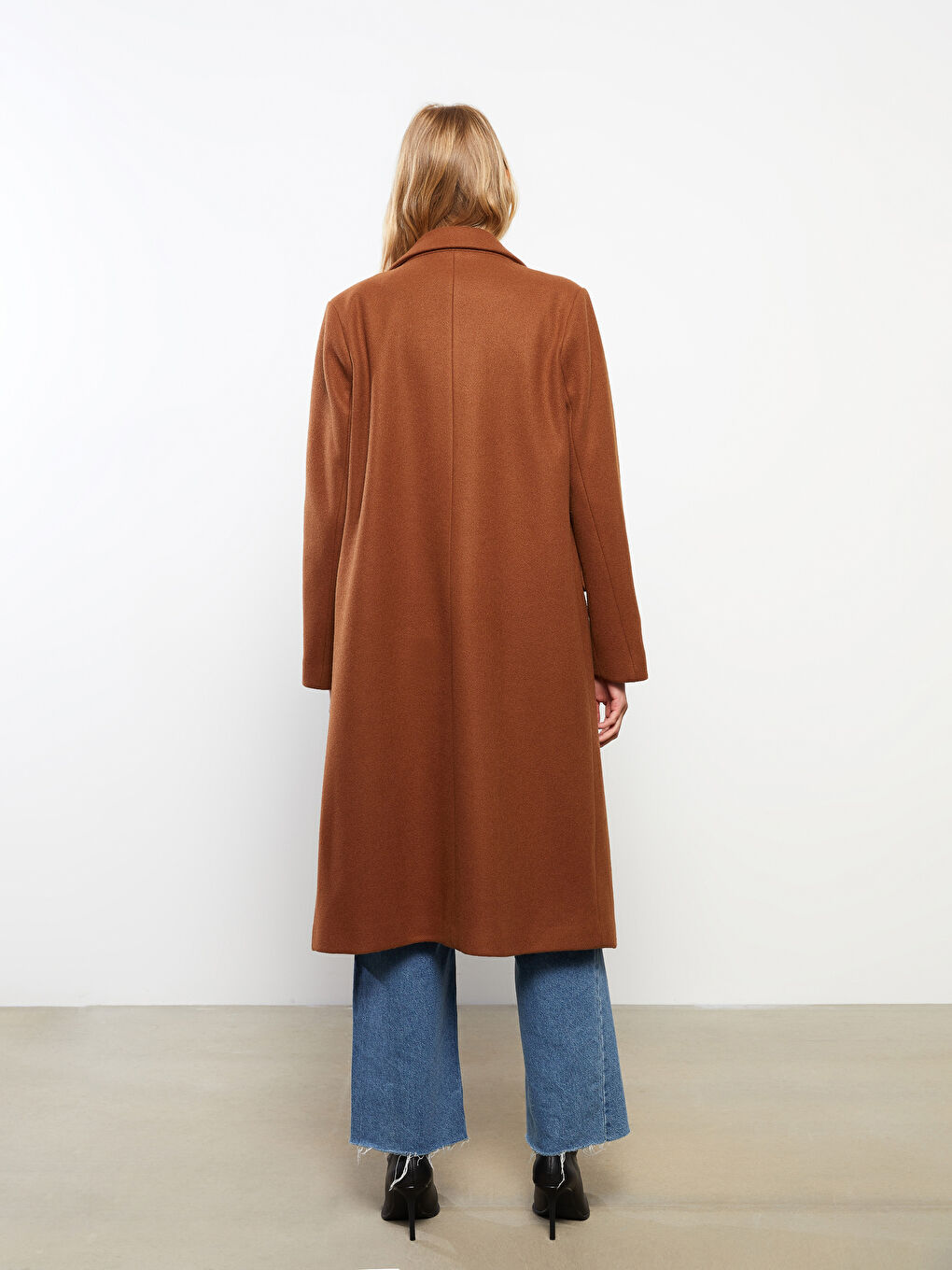 Kahverengi Ceket Yaka Kadın Kaşe Kaban-5