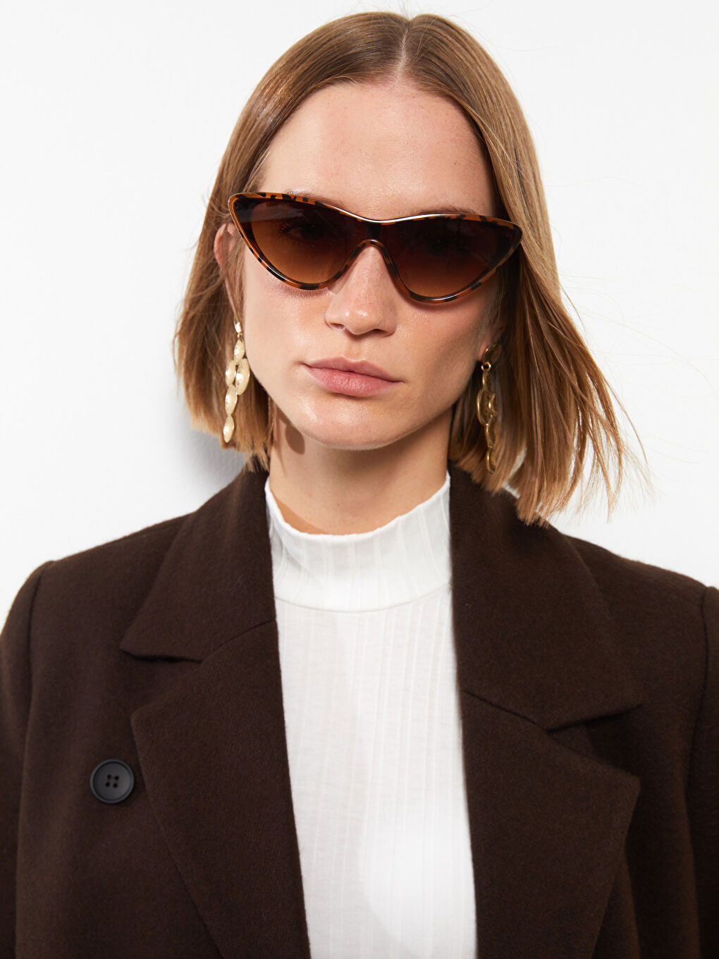 Kahverengi Ceket Yaka Kadın Kaşe Kaban-3