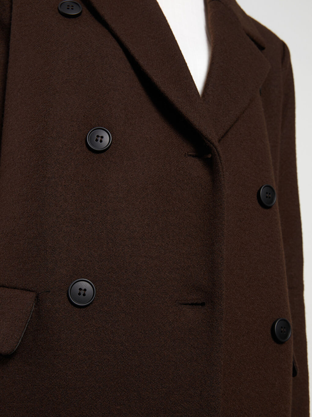 Kahverengi Ceket Yaka Kadın Kaşe Kaban-4