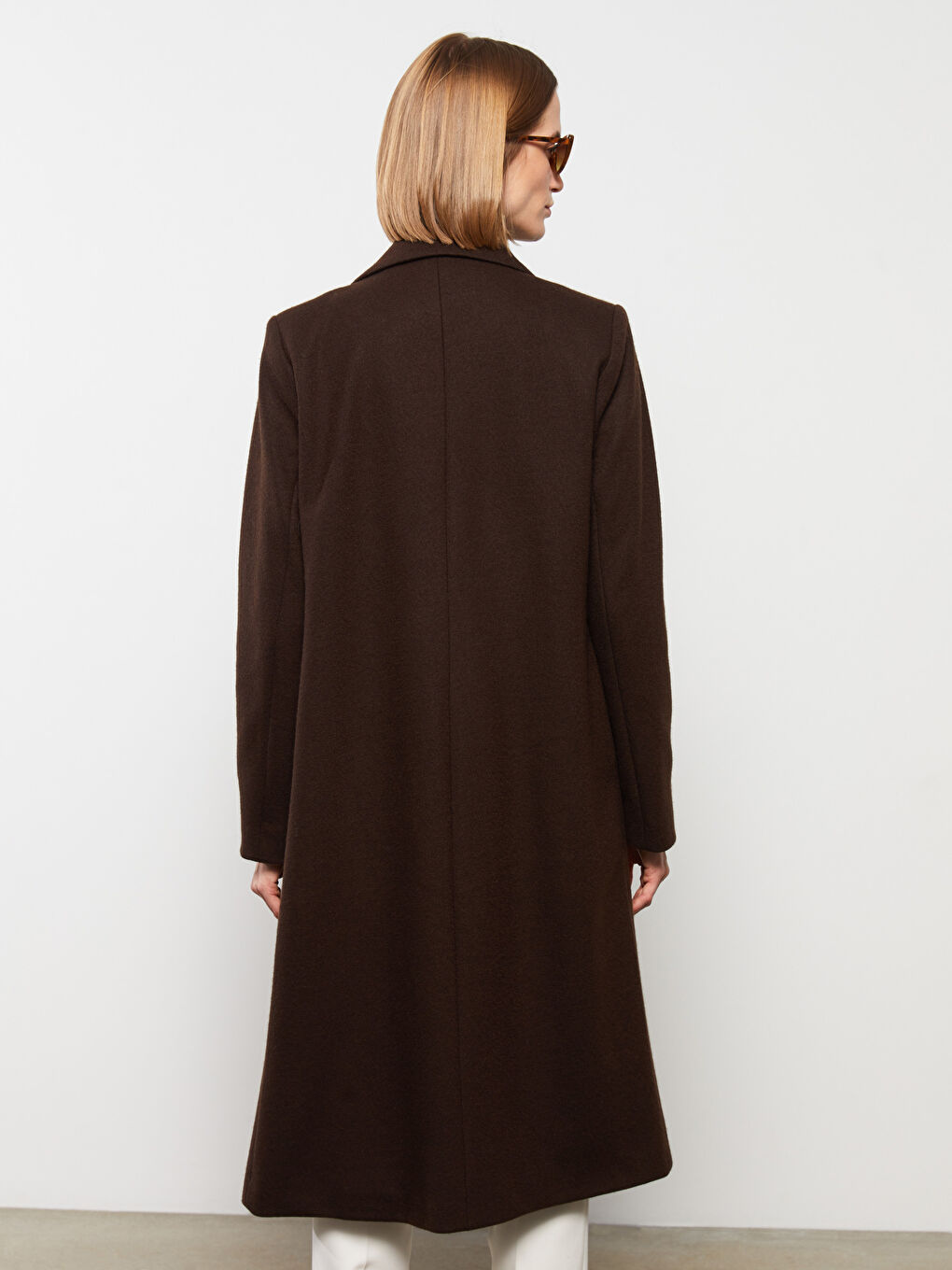 Kahverengi Ceket Yaka Kadın Kaşe Kaban-5