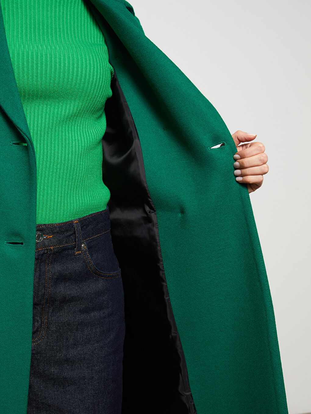 Yeşil Ceket Yaka Kadın Kaşe Kaban-4