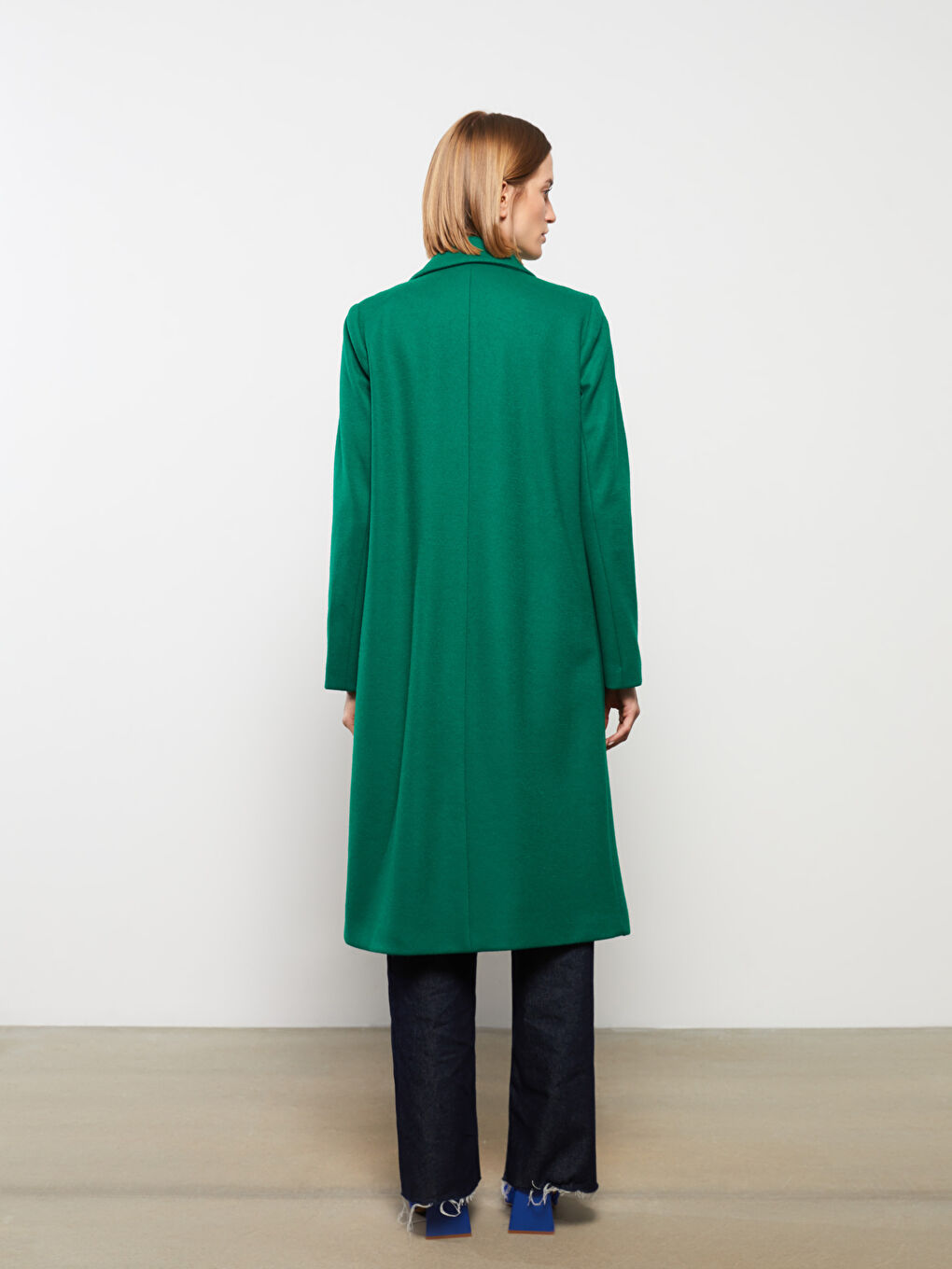 Yeşil Ceket Yaka Kadın Kaşe Kaban-5