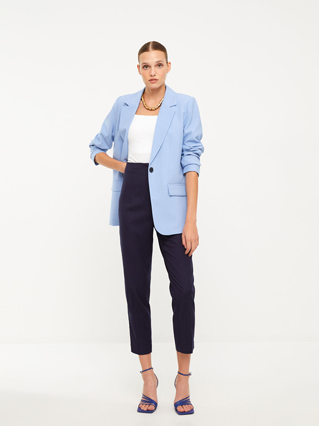 Lacivert Kadın Standart Fit Düz Pantolon-1