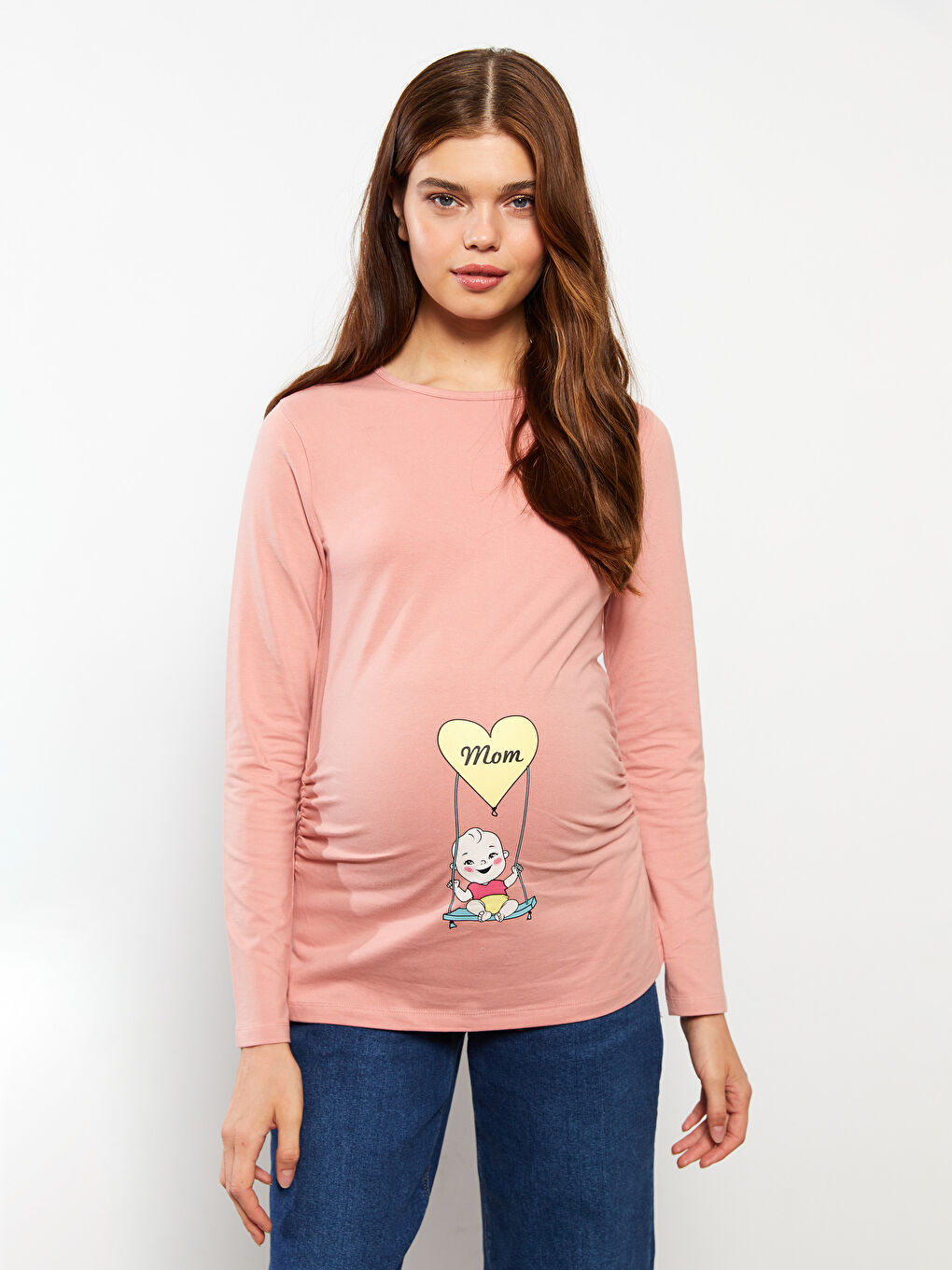 LCWAIKIKI Maternity Crew Neck Printed Long Sleeve Maternity T-shirt -W2EA00Z8-GED