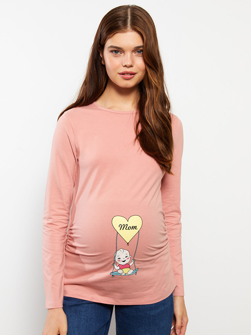 LCWAIKIKI Maternity Crew Neck Printed Long Sleeve Maternity T-shirt -W2EA00Z8-GED