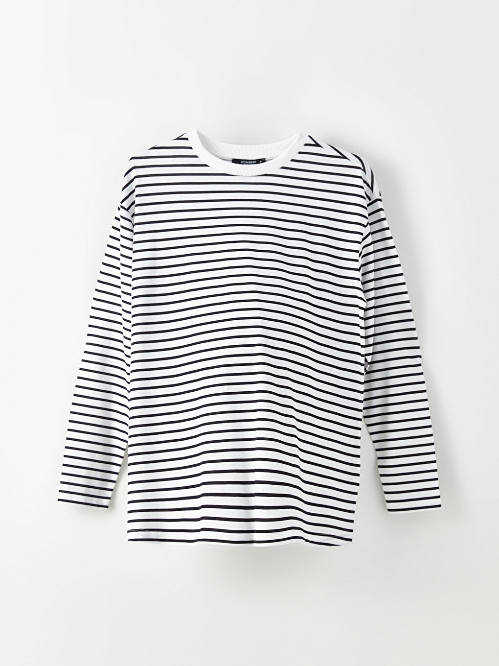 Crew Neck Striped Long Sleeve Cotton Maternity T-shirt-5