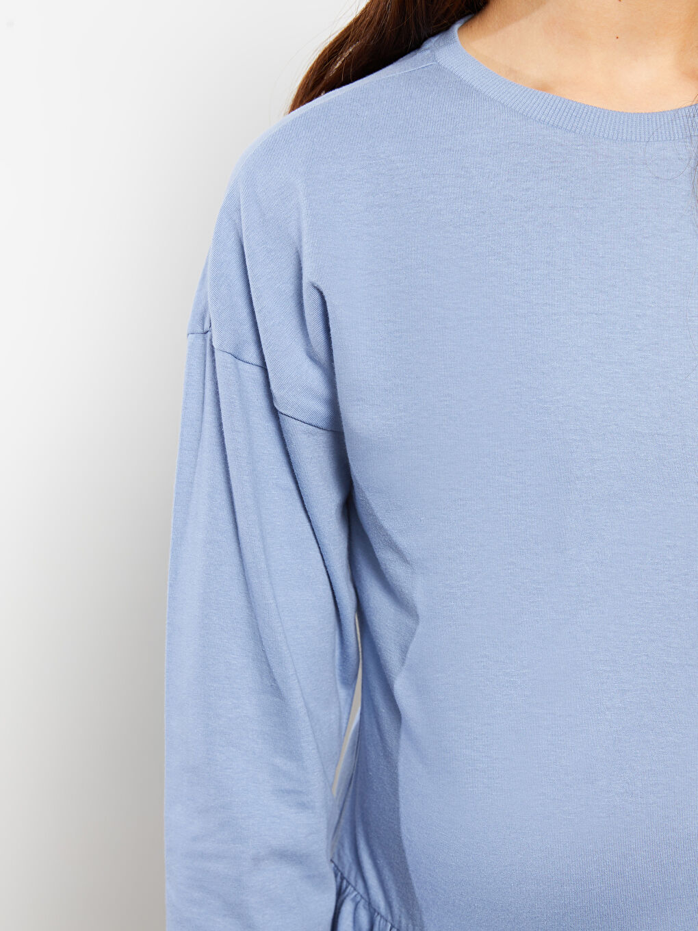 Tricou gravide din bumbac, guler rotund, mânecă lungă, simplu-3