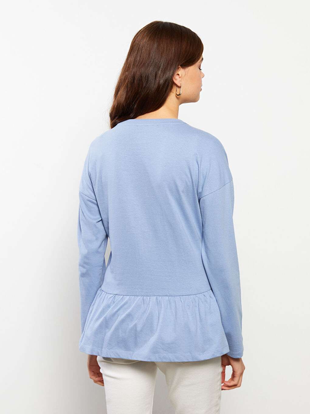 Tricou gravide din bumbac, guler rotund, mânecă lungă, simplu-4