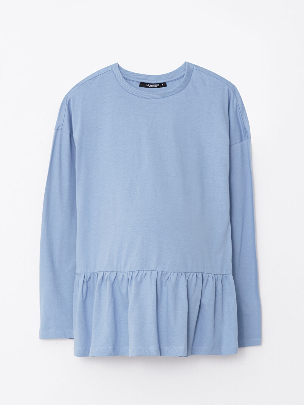 Tricou gravide din bumbac, guler rotund, mânecă lungă, simplu-5