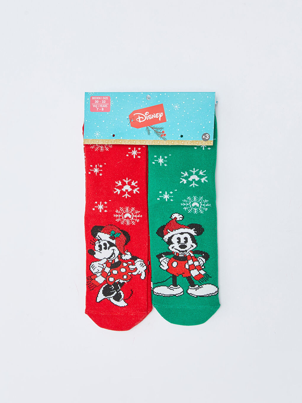 LCW Kids Minnie Mouse Patterned Christmas Themed Girl's Socks 3 Pack -W2EA14Z4-J4N