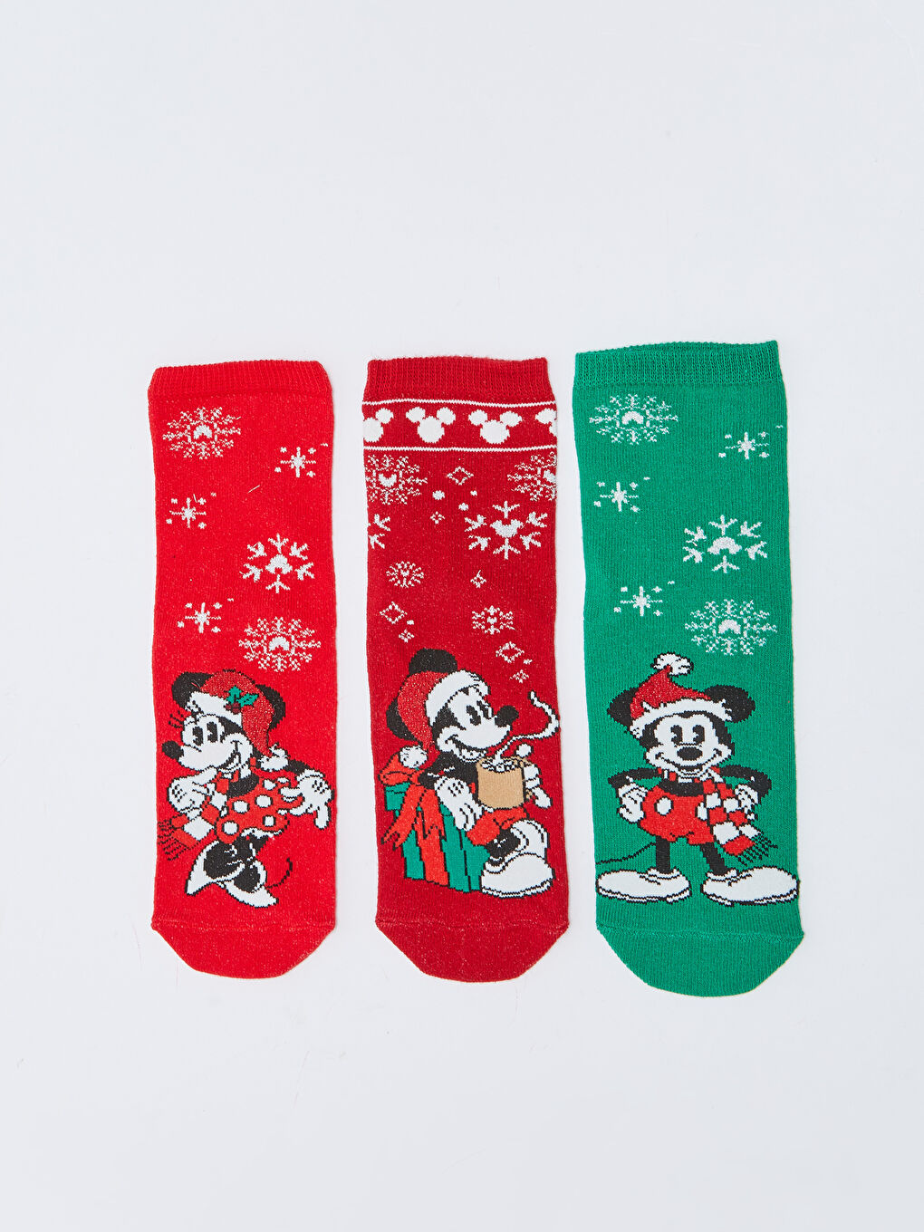 LCW Kids Minnie Mouse Patterned Christmas Themed Girl's Socks 3 Pack -W2EA14Z4-J4N
