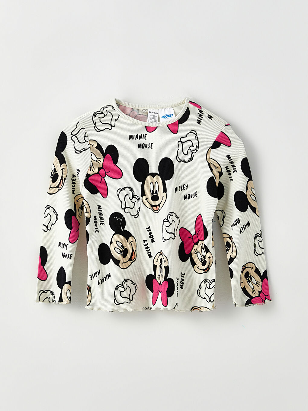 Crew Neck Long Sleeve Minnie Mouse Printed Baby Girls' T-Shirt