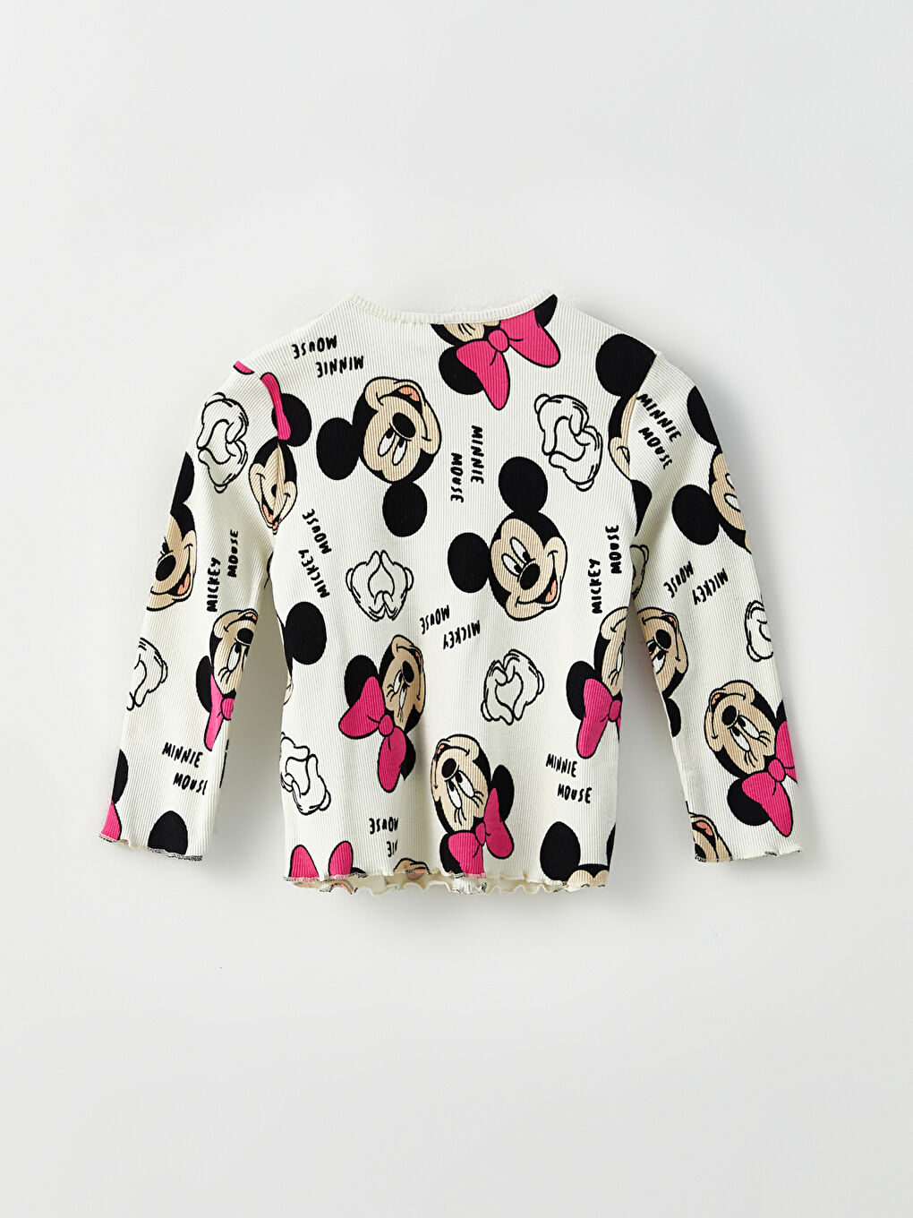 Crew Neck Long Sleeve Minnie Mouse Printed Baby Girls' T-Shirt-2