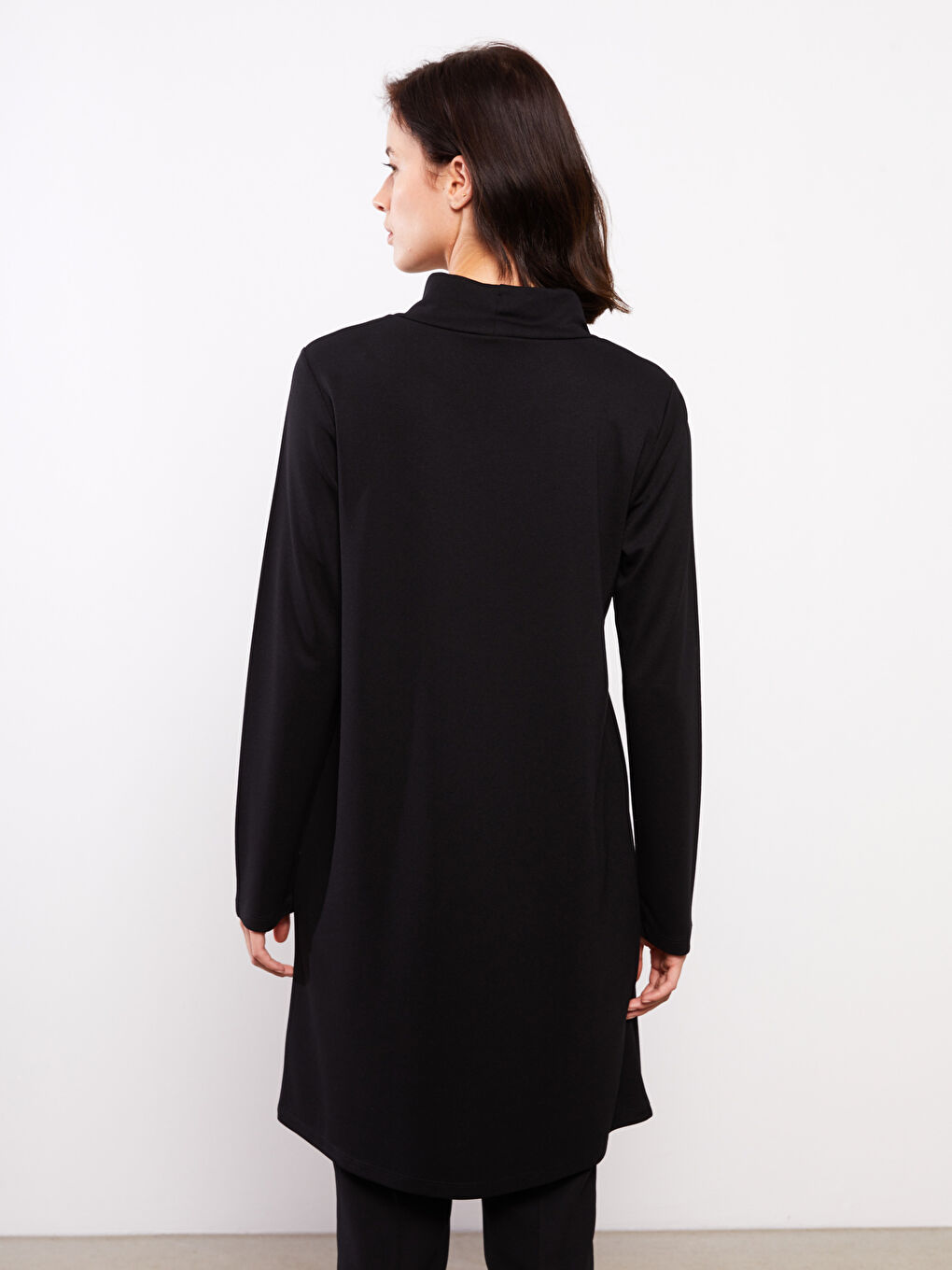 Siyah Bisiklet Yaka Kendinden Desenli Uzun Kollu Kadın Triko Kazak-4