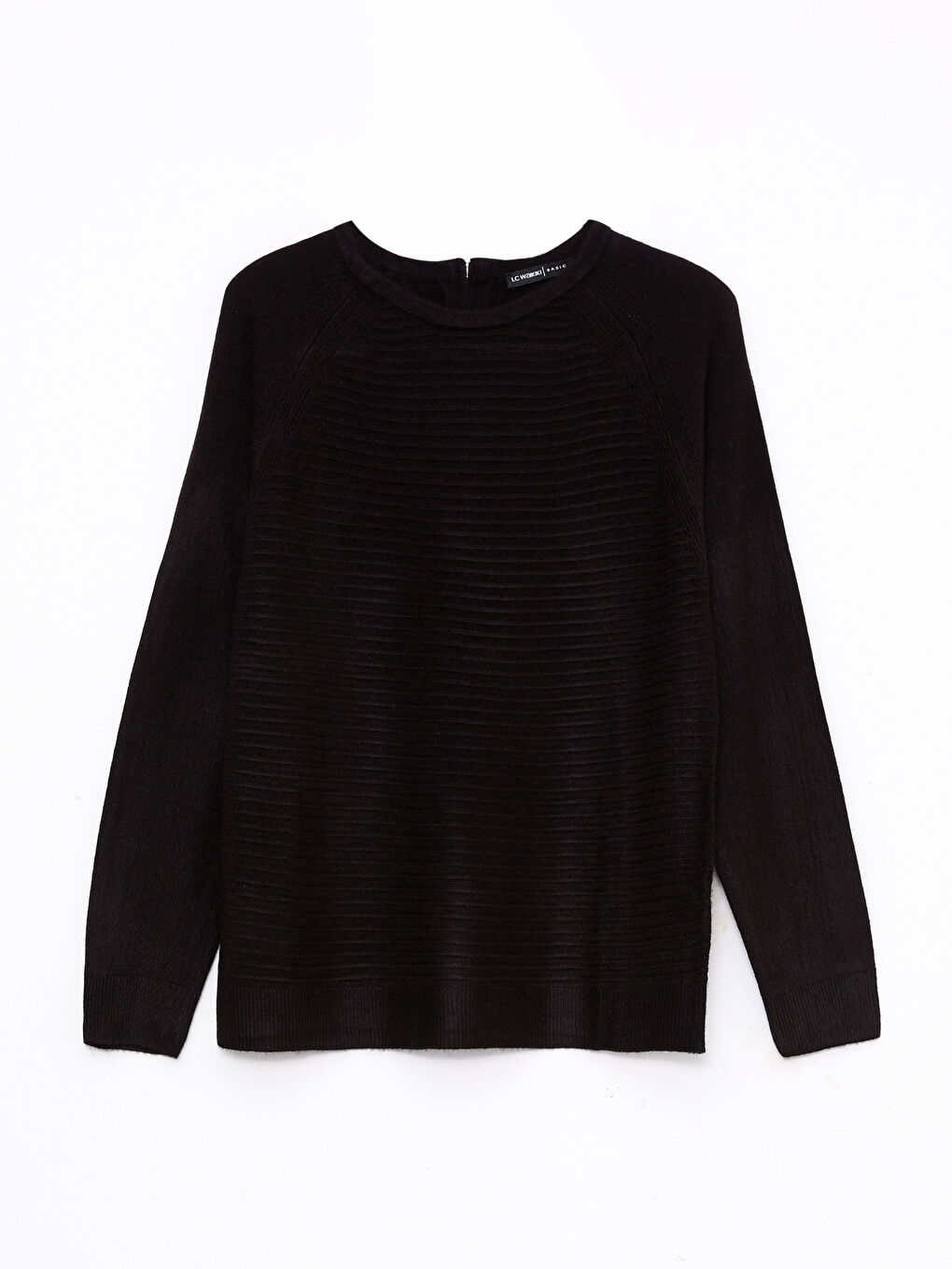 Siyah Bisiklet Yaka Kendinden Desenli Uzun Kollu Kadın Triko Kazak-5