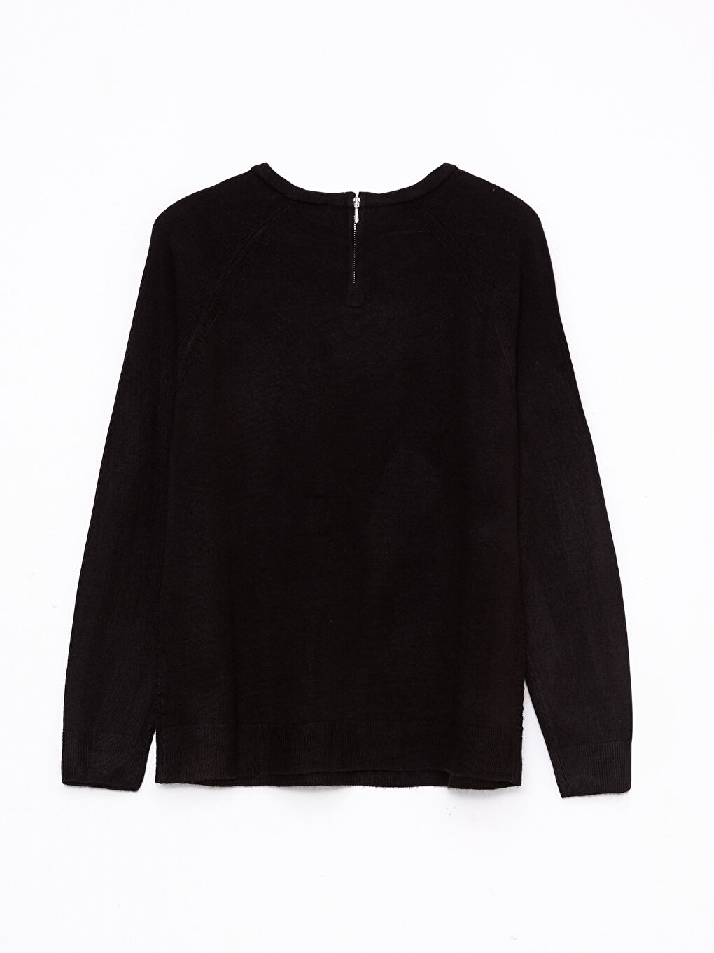 Siyah Bisiklet Yaka Kendinden Desenli Uzun Kollu Kadın Triko Kazak-6