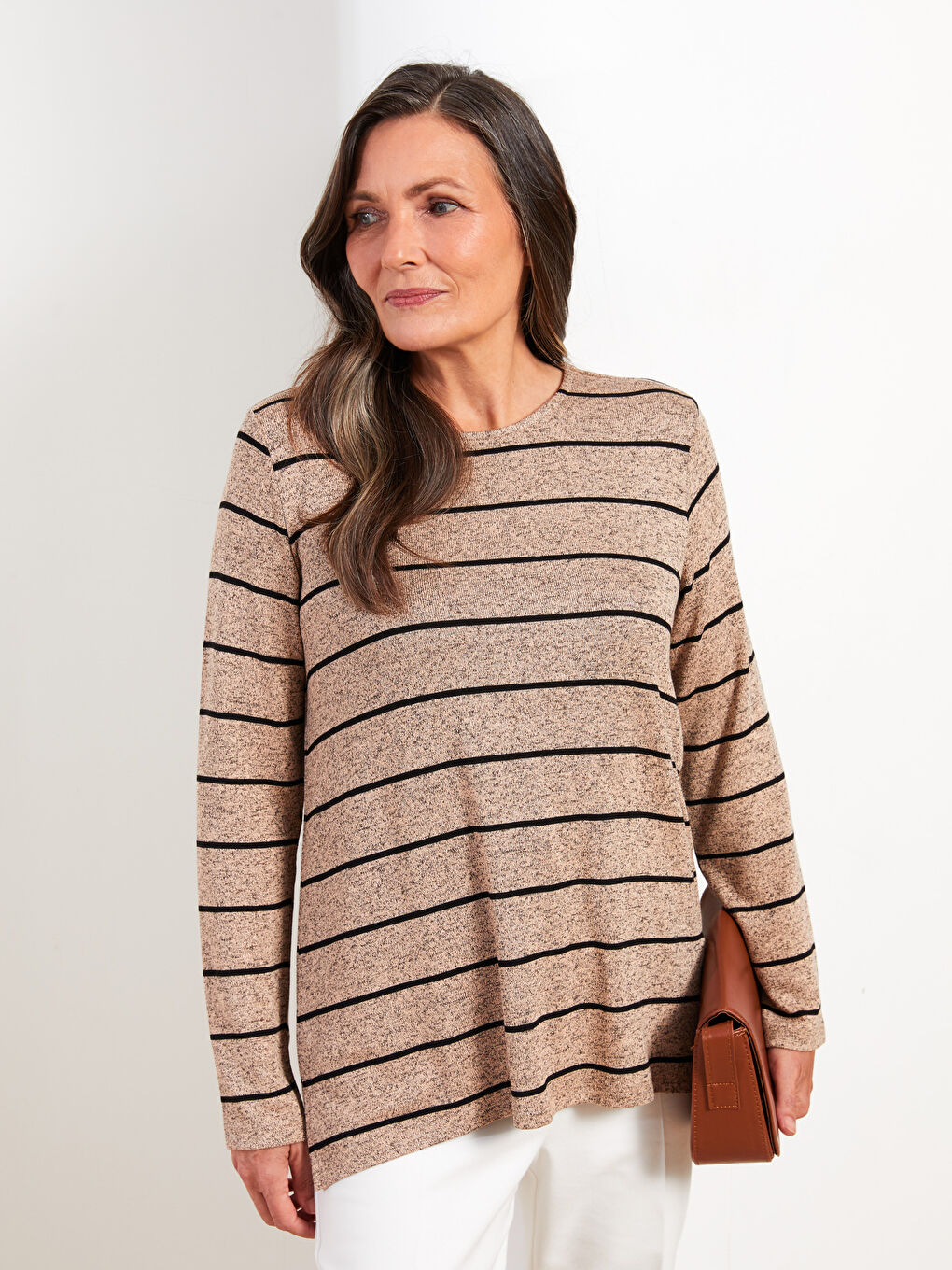 LCW Grace Crew Neck Striped Long Sleeve Women's T-Shirt -W2EA61Z8-LE8