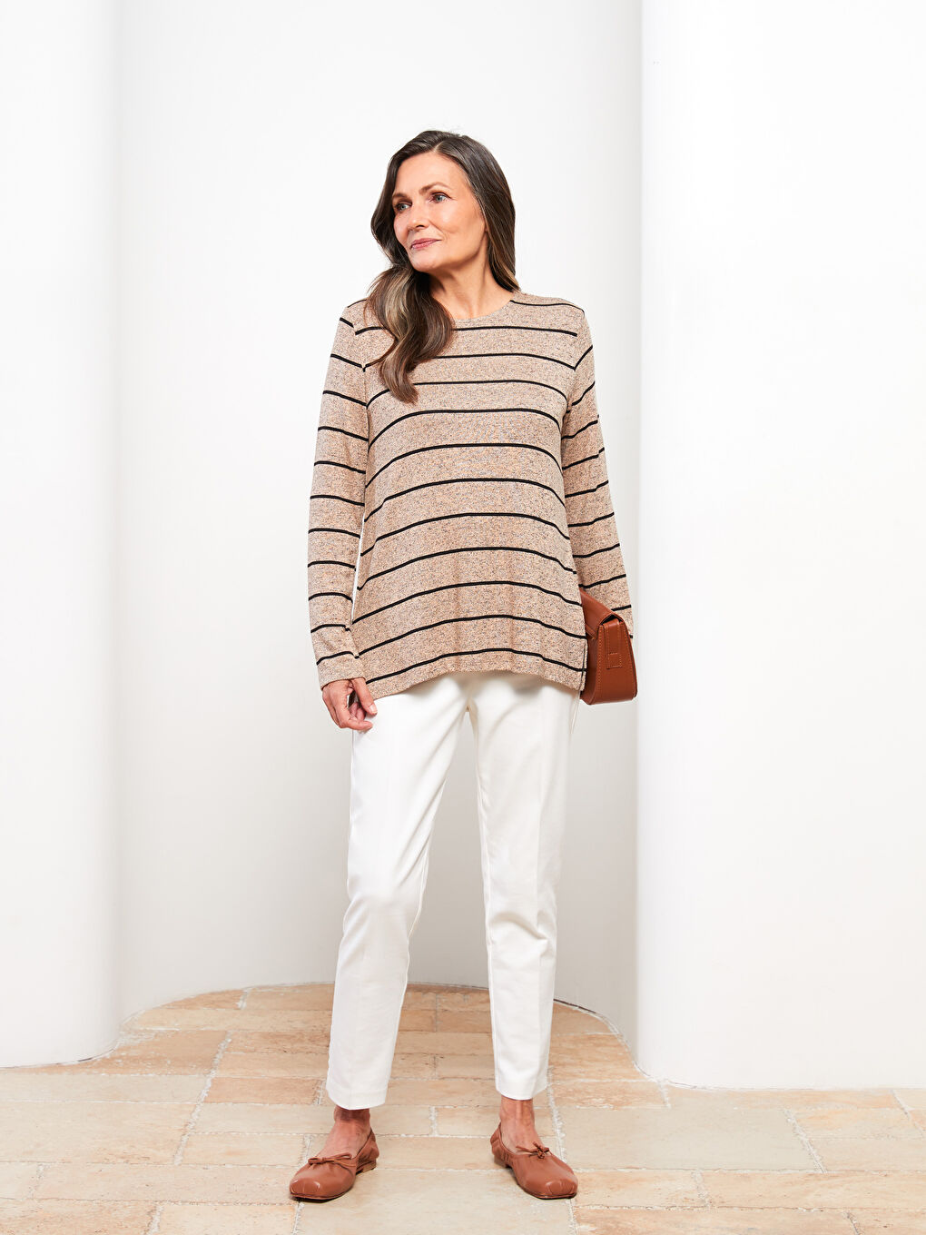 LCW Grace Crew Neck Striped Long Sleeve Women's T-Shirt -W2EA61Z8-LE8