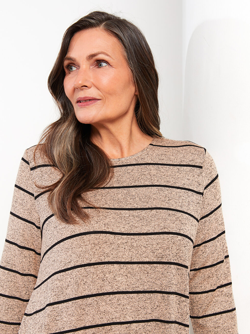 LCW Grace Crew Neck Striped Long Sleeve Women's T-Shirt -W2EA61Z8-LE8