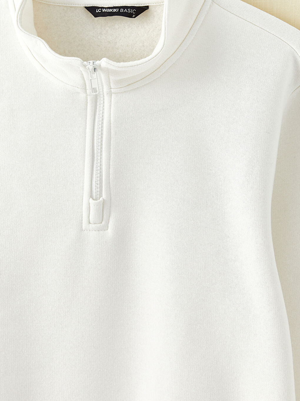 Ekru Dik Yaka Uzun Kollu Erkek Kalın Sweatshirt-9