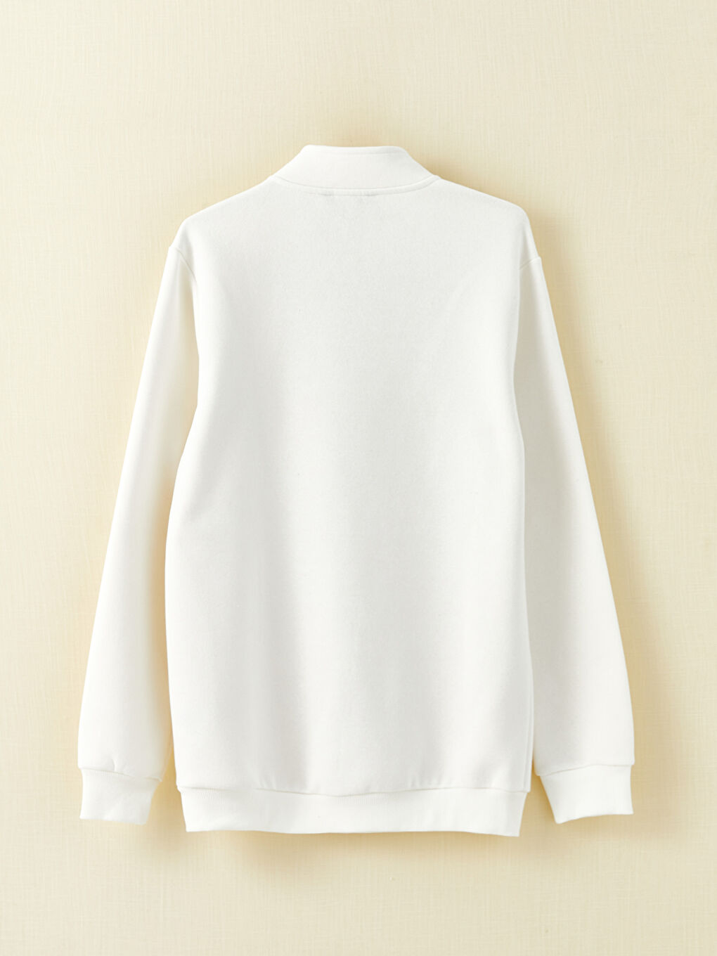 Ekru Dik Yaka Uzun Kollu Erkek Kalın Sweatshirt-10