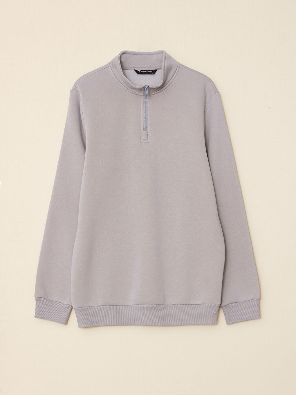 Gri Dik Yaka Uzun Kollu Erkek Kalın Sweatshirt-8